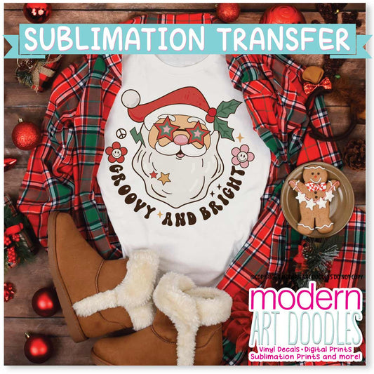 Groovey and Bright Retro Christmas Holiday Sublimation Print - Ready to Press - Ready to Ship