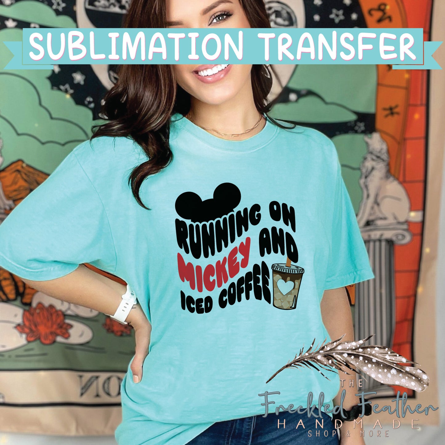 Running on Mouse and Iced Coffee Sublimation Print - Ready to Press - Ready to Ship