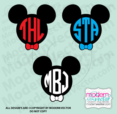 Mouse Ears Monogram Decal with Bow Vinyl Decal