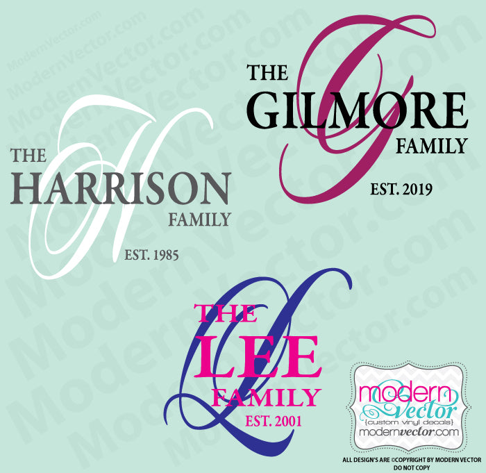 Custom Family Name Decal Personalized Last Name Wall Decal Established Date Monogram Cursive Letter Design