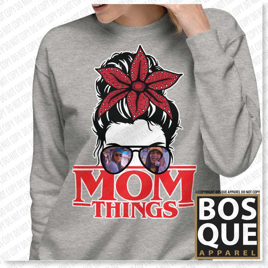 Mom Things Stranger Messy Demo Bun Argyle Comfy Unisex Premium Sweatshirt