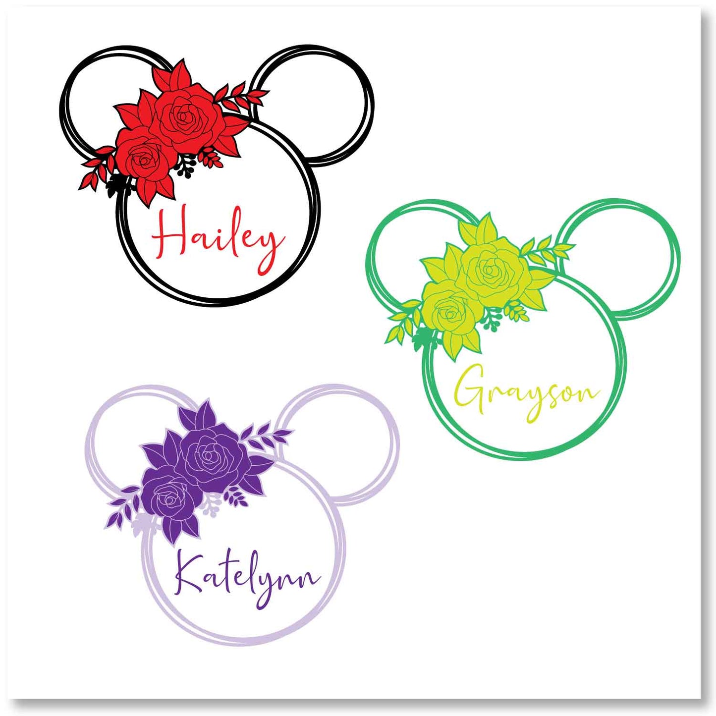 Mouse with Flower and Personalized Name Vinyl Wall Decal Monogram Nursery Kids Room