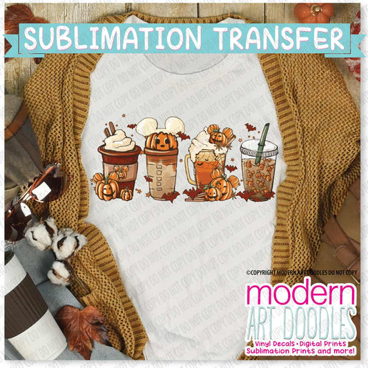 Mouse Coffee and Lattes Pumpkin Spice Halloween Sublimation Print - Ready to Press - Ready to Ship