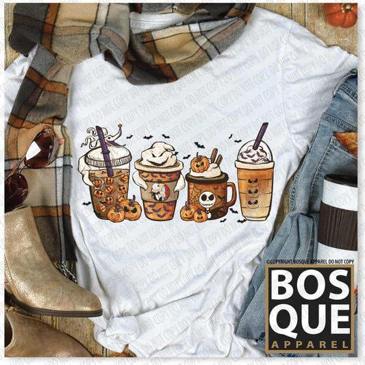 Pumpkin Skeleton Coffee and Lattes Halloween Unisex t-shirt