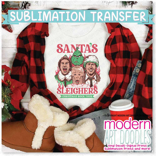 Santa's Sleighers Christmas Rock Tour Holiday Sublimation Print - Ready to Press - Ready to Ship
