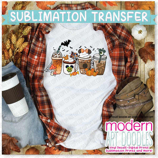 Spooky Mouse Coffee and Lattes Pumpkin Spice Halloween Sublimation Print - Ready to Press - Ready to Ship