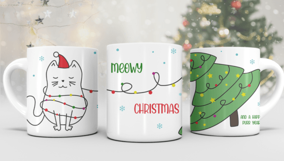 Meowy Christmas White glossy mug