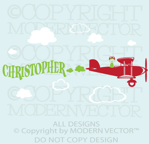 Boy Biplane and Character Personalized Vinyl Wall Decal