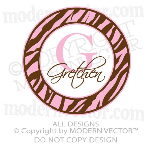 Zebra Print Personalized Name and Monogram Vinyl Wall Decal