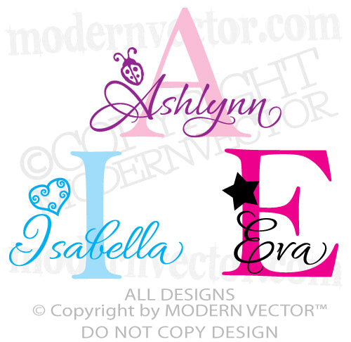 Personalized Name and Monogram Vinyl Wall Decal #107