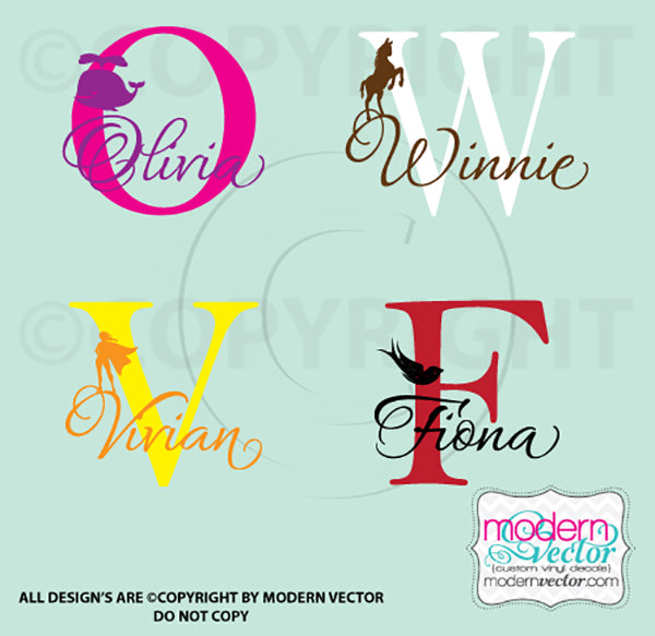 Personalized Name and Monogram Vinyl Wall Decal #107