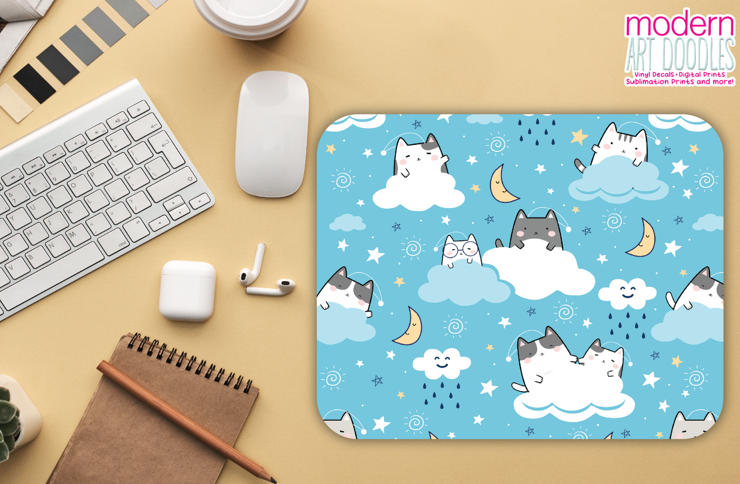 Blue Cute Kawaii Gaming Mouse pad, Computer Keyboard Office Accessories, Cute Office Decor
