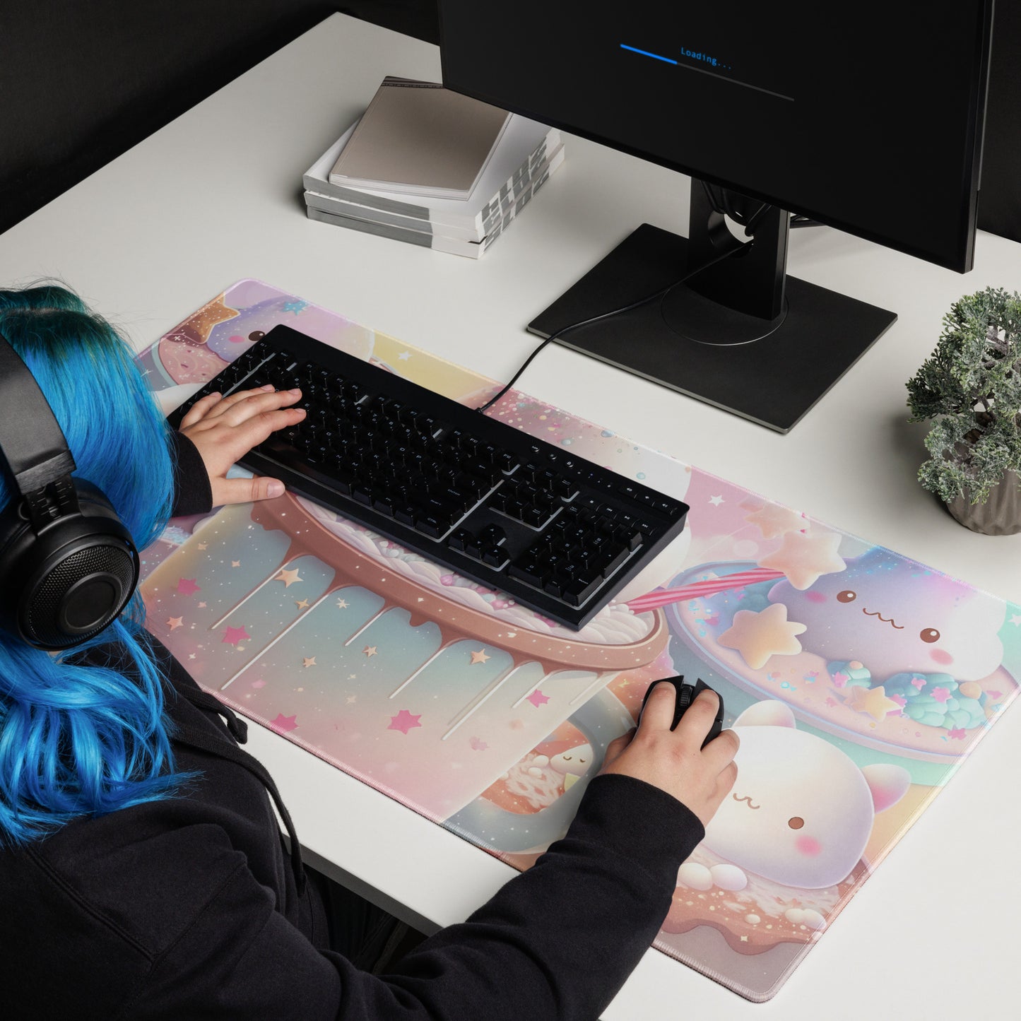 Pastel Rainbow Cocoa kawaii aesthetic 18 x 36 Gaming mouse pad