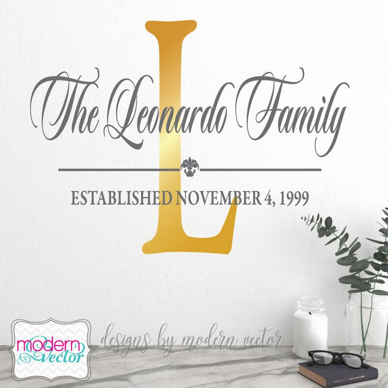 Farmhouse Fancy Family Name Personalized Last Name Vinyl Wall Decal Monogram