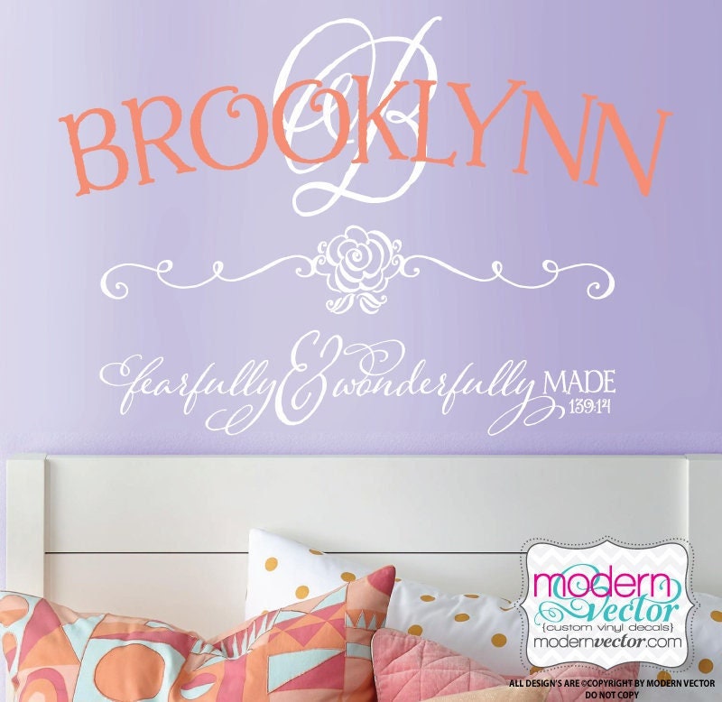 Fearfully and Wonderfully Made 139:14 Personalized Name and Monogram Vinyl Wall Decal