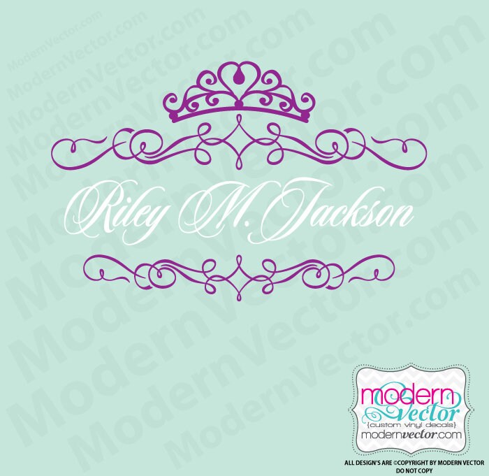 Princess Script Personalized Name and Monogram Vinyl Wall Decal