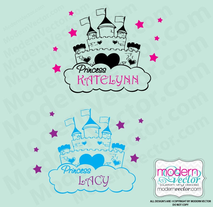 Princess Castle with Stars Personalized Name and Monogram Vinyl Wall Decal