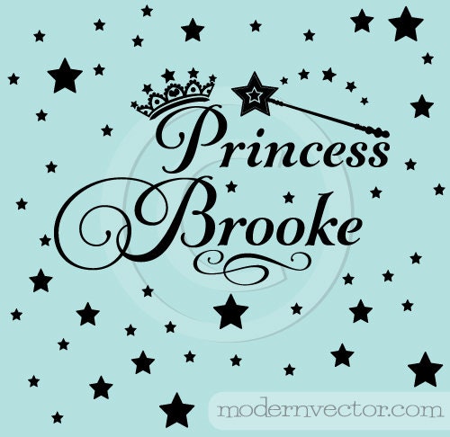 Princess Wand and Stars Personalized Name Vinyl Wall Decal