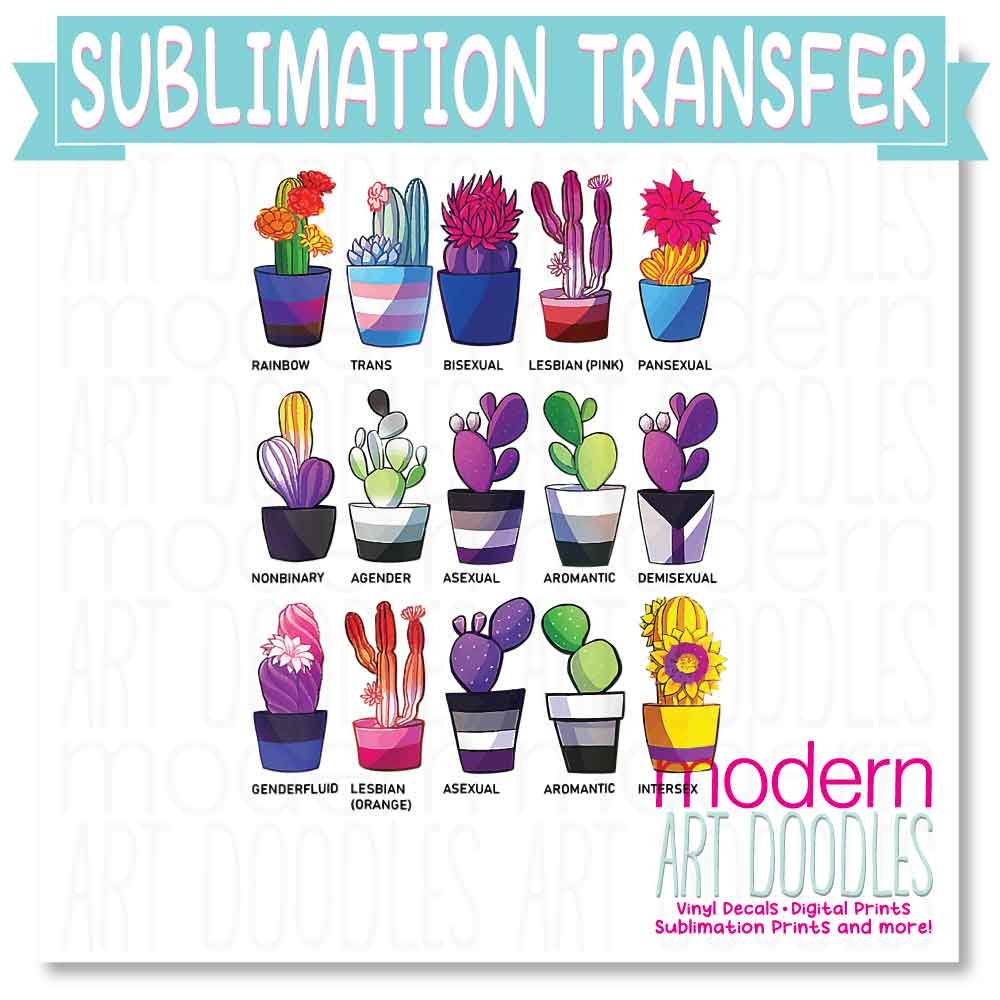 Pride Rainbow Cactus Ally Sublimation Print - Ready to Press - Ready to Ship