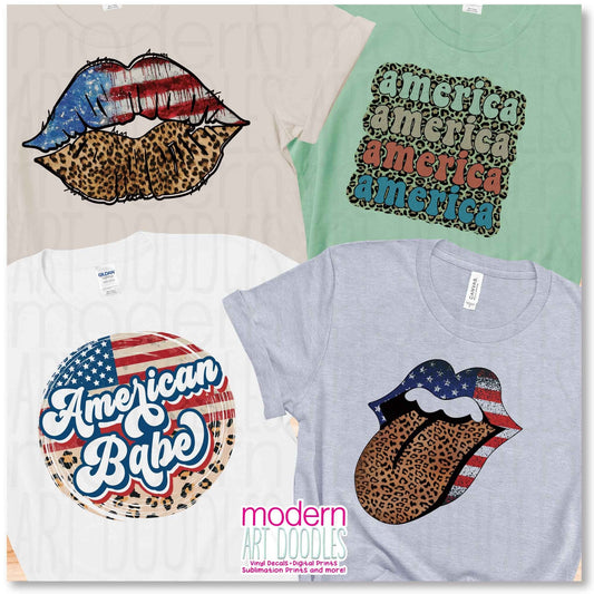 American Babe Lips Rolling Stones America 4th of July Patriotic Freedom Sublimation Print - Ready to Press - Ready to Ship