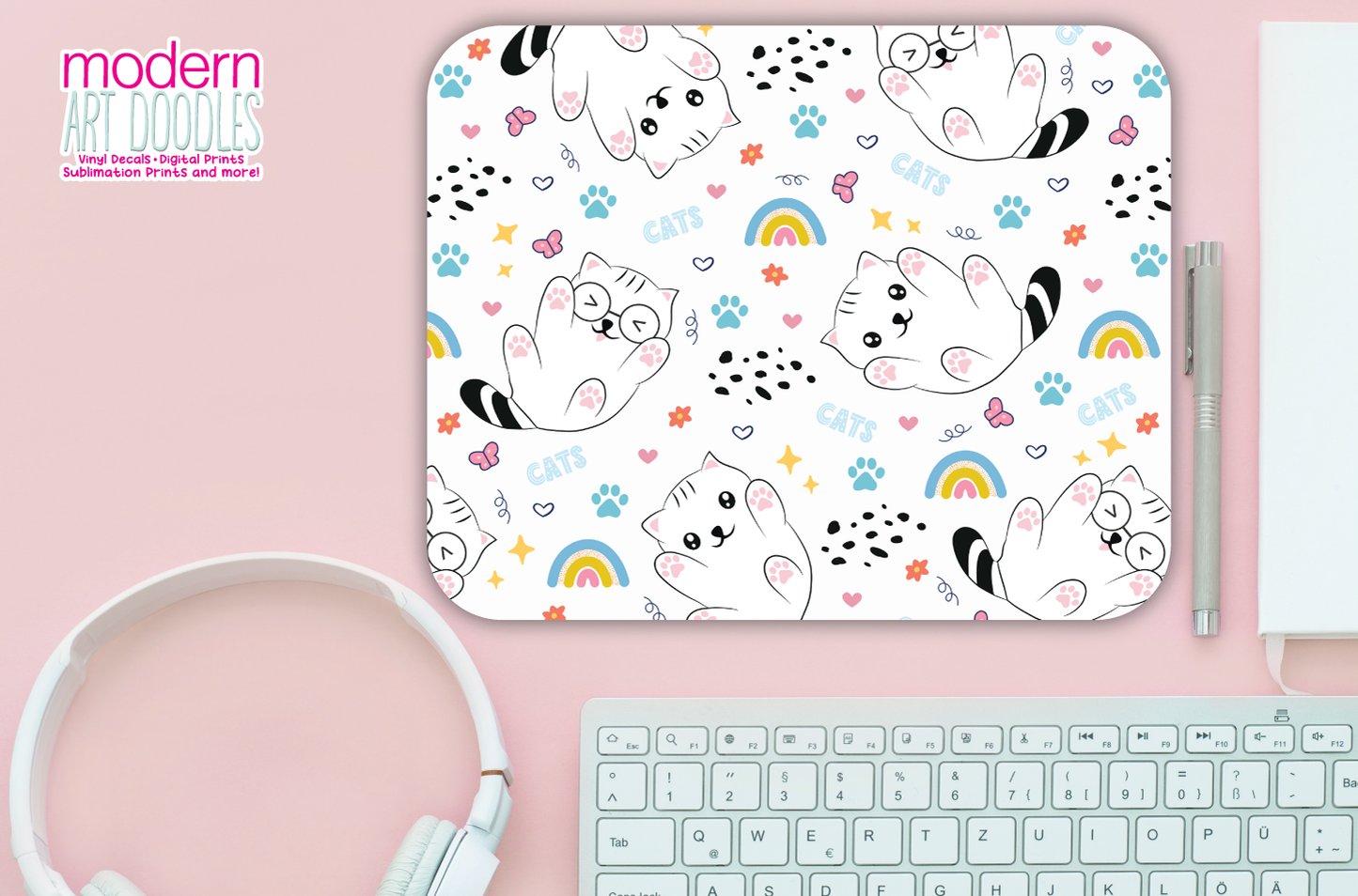 Rainbow Cats Kitty Cute Kawaii Gaming Mouse pad, Computer Keyboard Office Accessories, Cute Office Decor