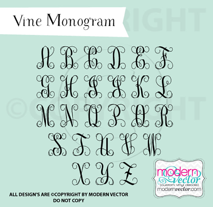 Single Vine Monogram Letter Decal
