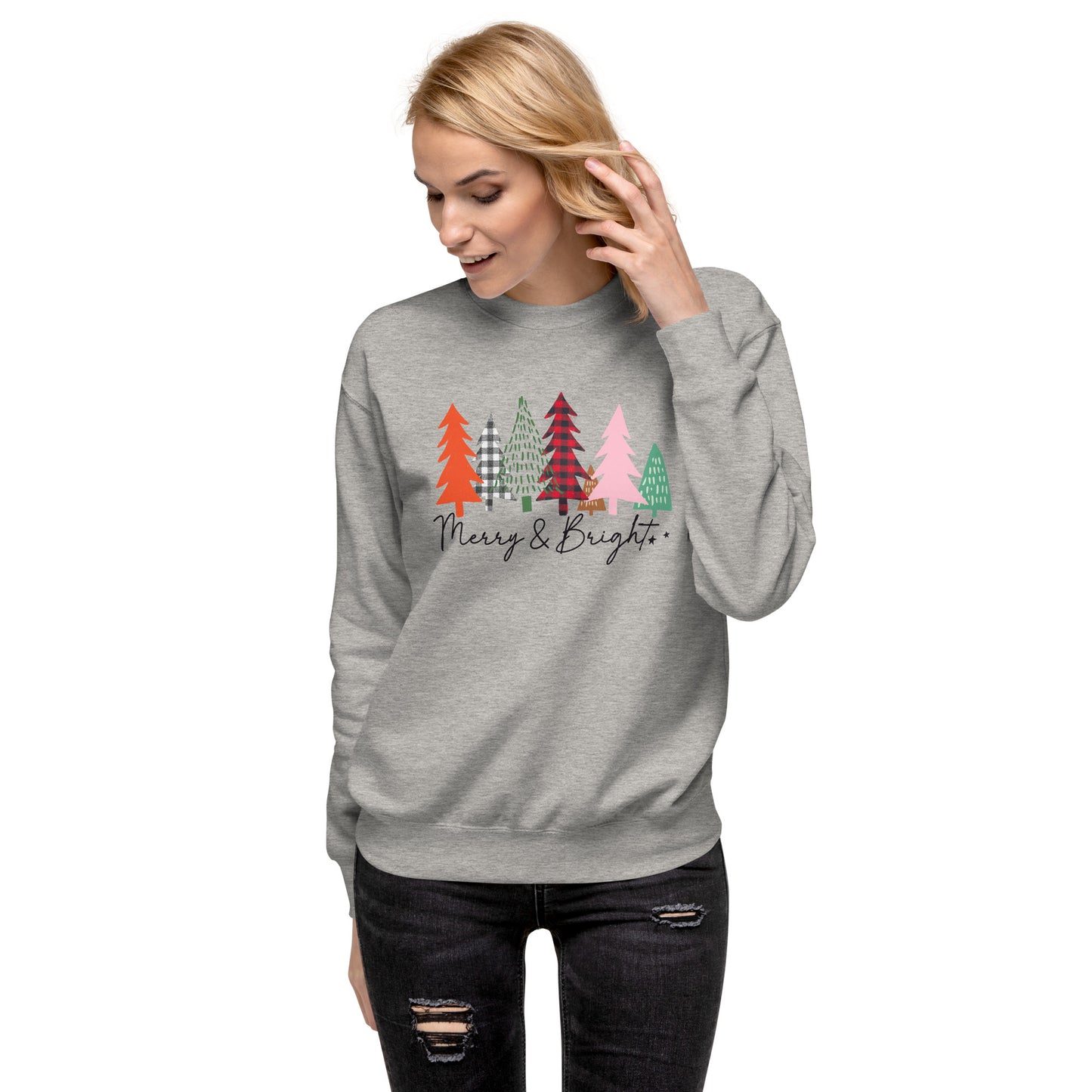 Merry & Bright Colorful Trees Christmas Holiday Unisex Premium Sweatshirt