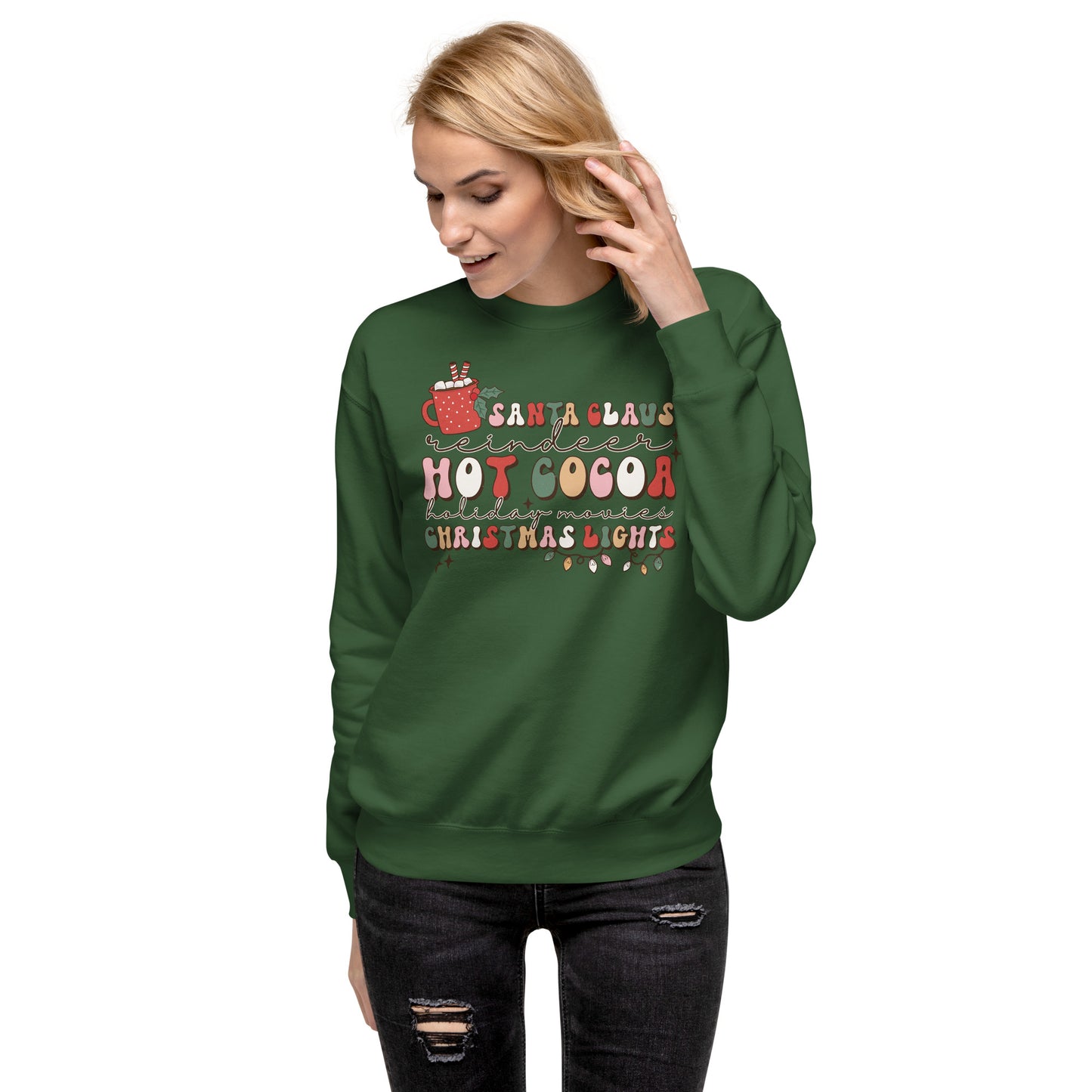 Santa Hot Cocoa Lights Christmas Holiday Unisex Premium Sweatshirt