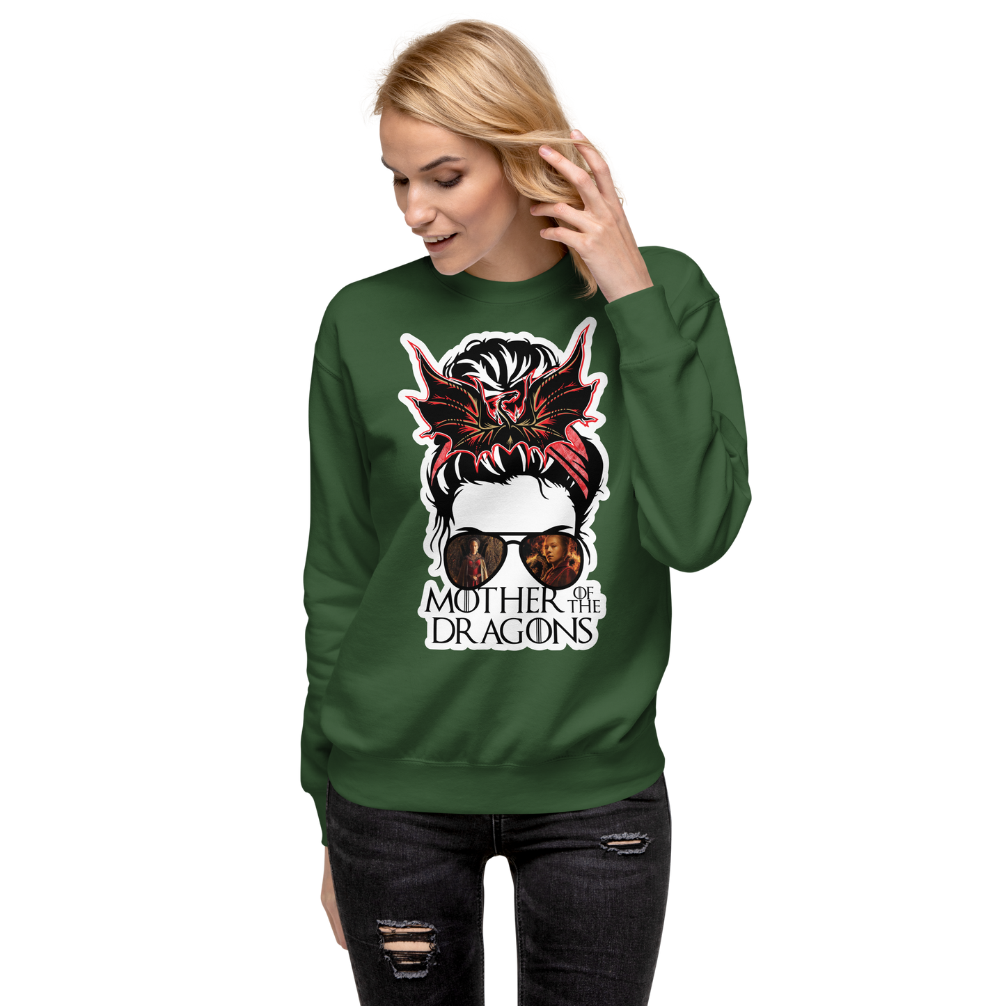 Mother of the Dragons Princess Queen Dragon Bow with Shades Unisex Premium Sweatshirt