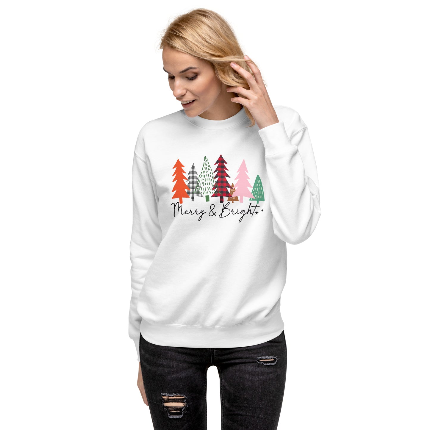 Merry & Bright Colorful Trees Christmas Holiday Unisex Premium Sweatshirt