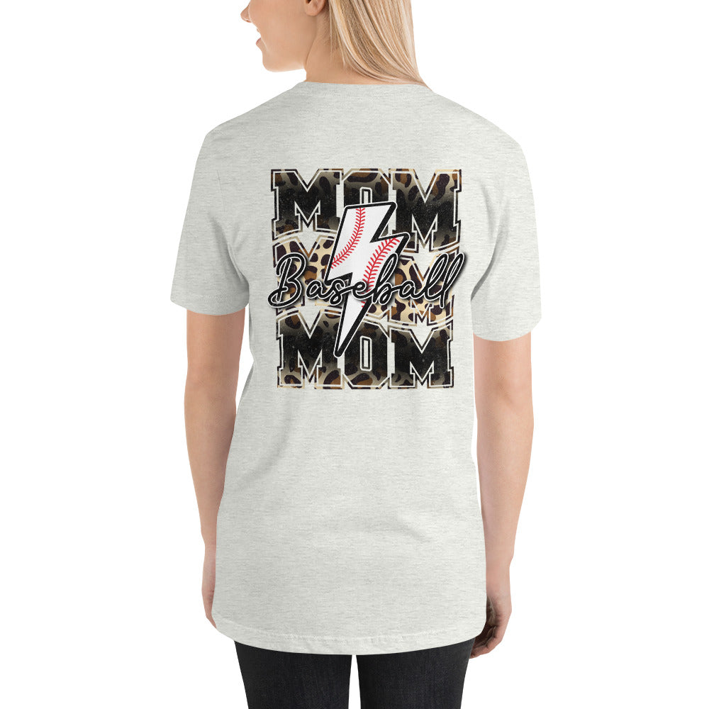 Baseball Mom Lightning Bolt Leopard Print Pocket and Back Print Unisex t-shirt