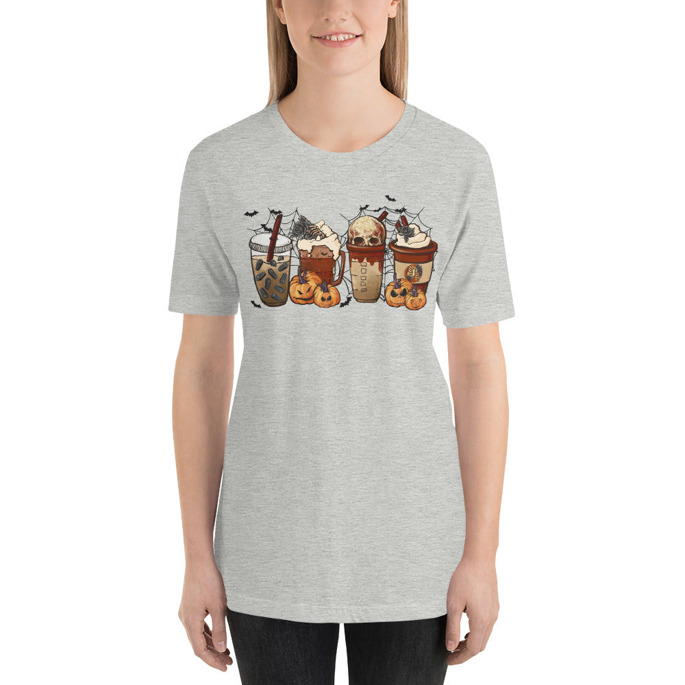 Halloween Coffee and Lattes Skulls and Bats Unisex t-shirt