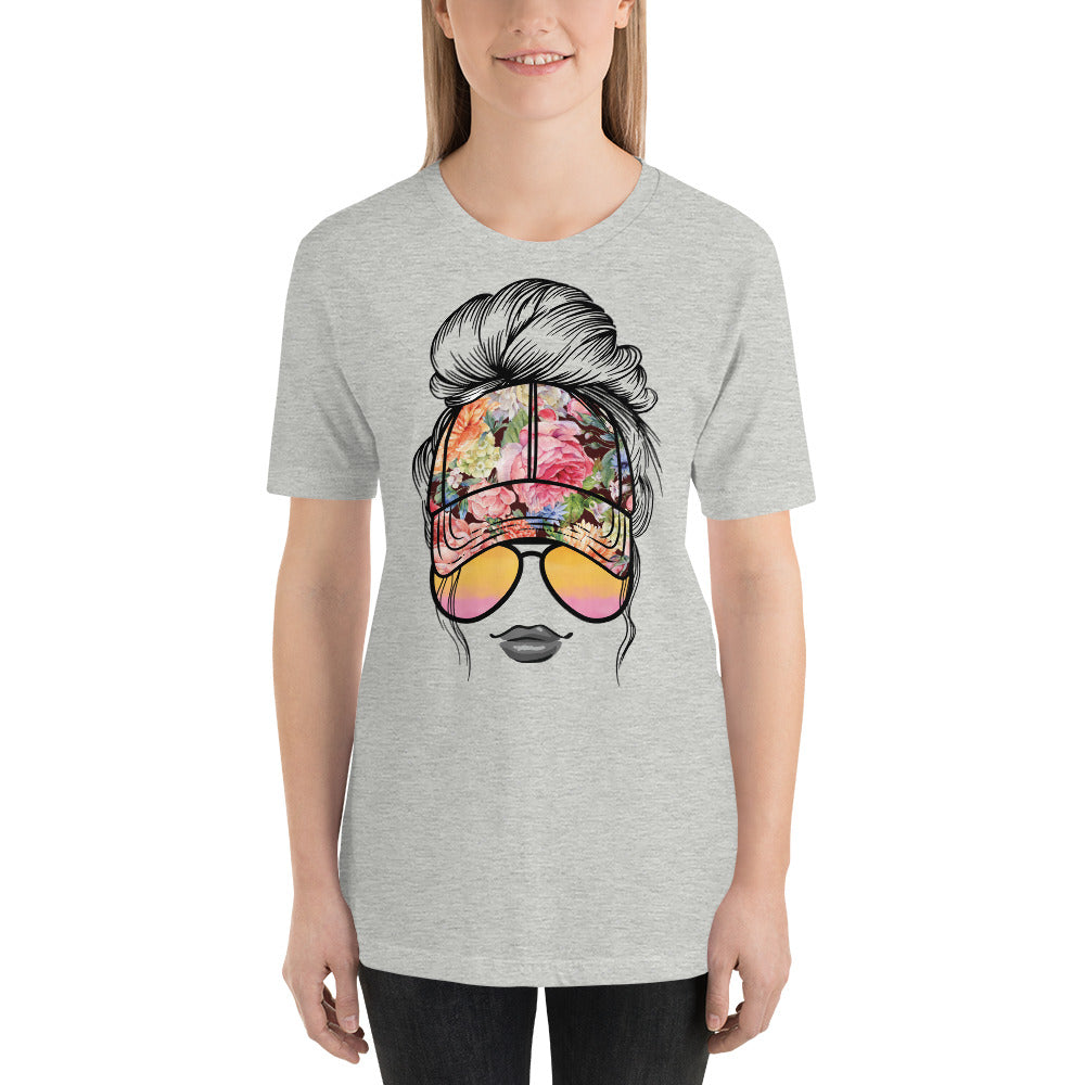 Flower Messy Bun Baseball Hat Unisex t-shirt