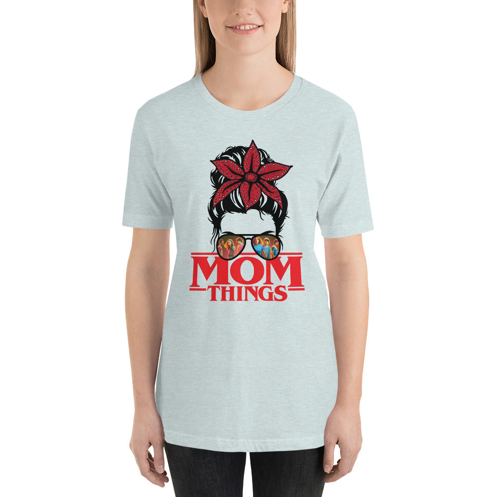6 Kids Mom Things Messy Stranger Bun Mama Halloween Horror Unisex t-shirt