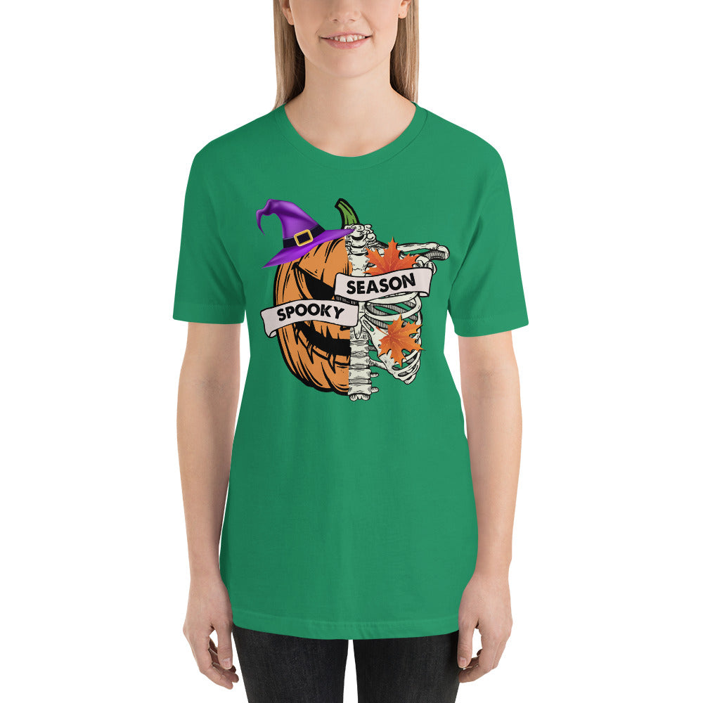 Spooky Season Pumpkin Witch Hat Skeleton Halloween Vibes Unisex t-shirt