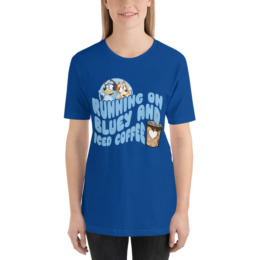Running on Blue and Iced Coffee Unisex t-shirt